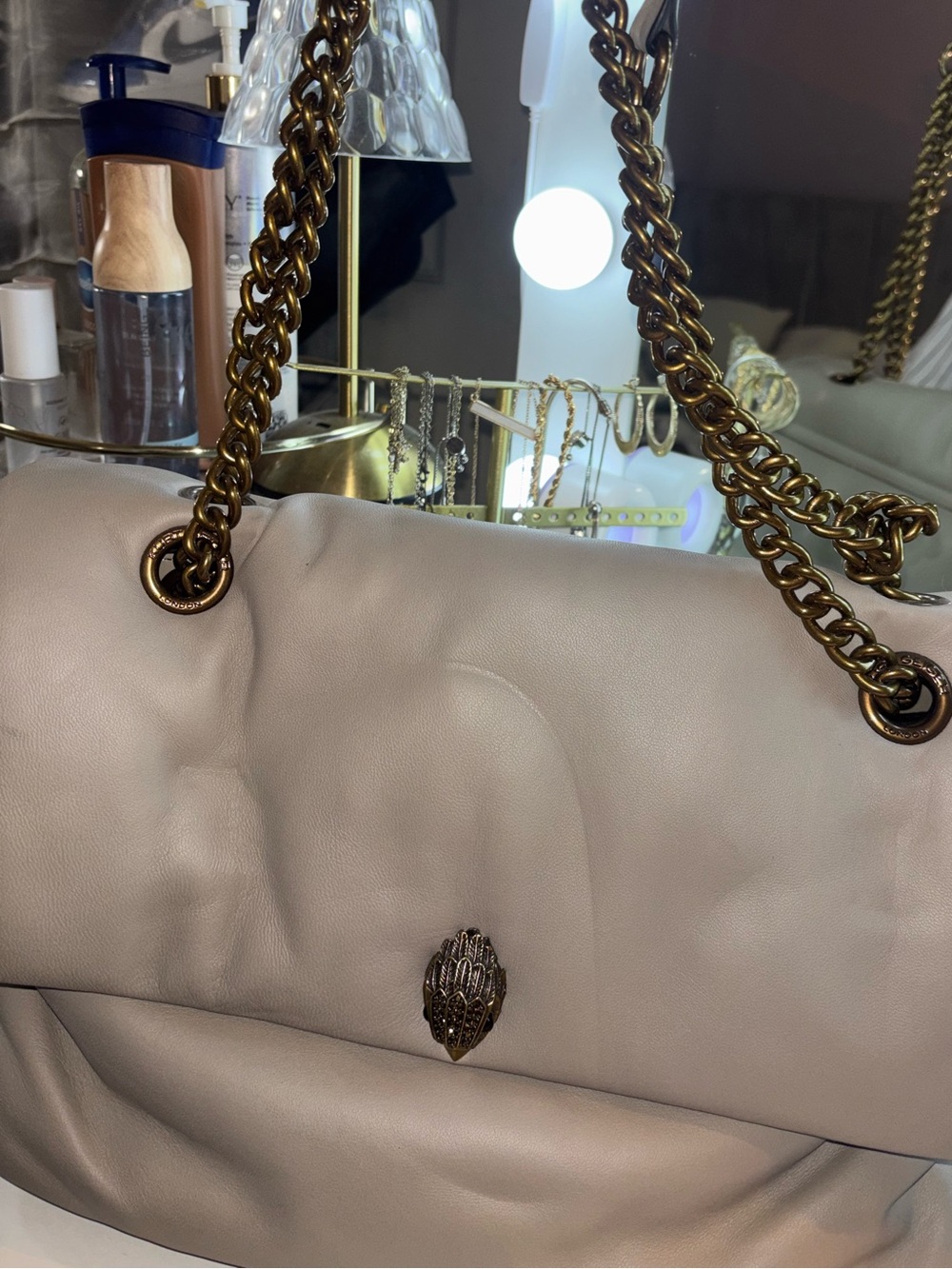 Kurt Geiger Cream Leather Shoulder Bag with Gold Hardware